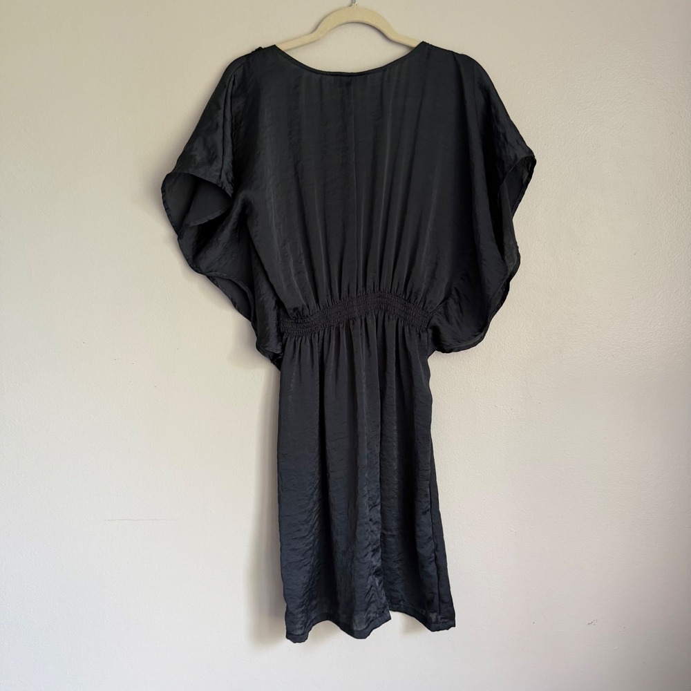Y2K AB Studio Satin Charcoal Gray Floral Neckline Dolman Sleeve Dress 6 - Picture 5 of 6